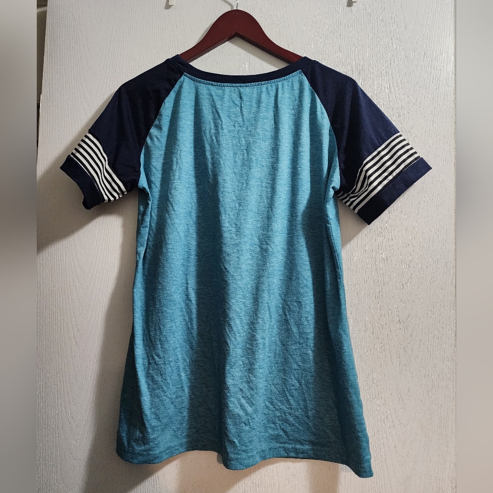 Blue and Navy Raglan T-Shirt - Picture 2 of 5